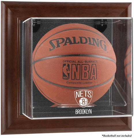 Brooklyn Nets Brown Framed Wall-Mounted Basketball Display Case
