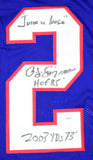 O.J, Simpson Autographed Blue Pro Style Jersey w/ 3 Insc. - JSA W *Black
