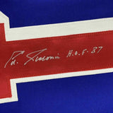 FRAMED Autographed/Signed EDDIE GIACOMIN HOF 33x42 New York Blue Jersey JSA COA