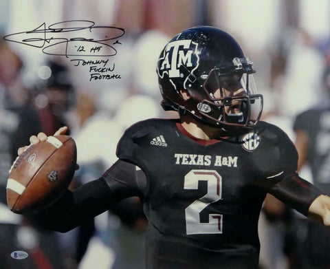 Johnny Manziel Signed Texas A&M 16x20 PF Photo Close Up w/ 2 Insc Beckett W Auth