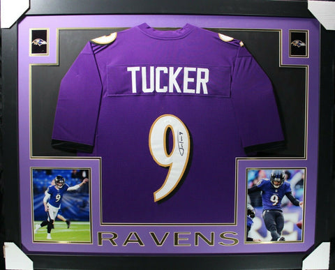 JUSTIN TUCKER (Ravens purple SKYLINE) Signed Autographed Framed Jersey JSA