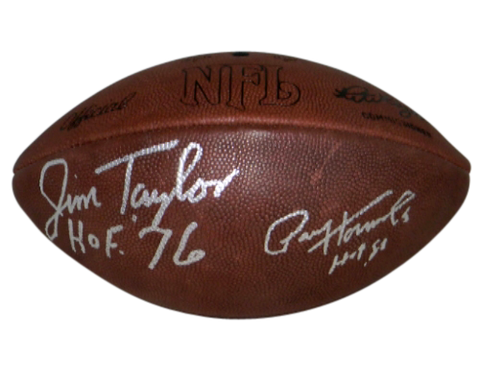 JIM TAYLOR & PAUL HORNUNG SIGNED PACKERS WILSON NFL DUKE THROWBACK FOOTBALL JSA