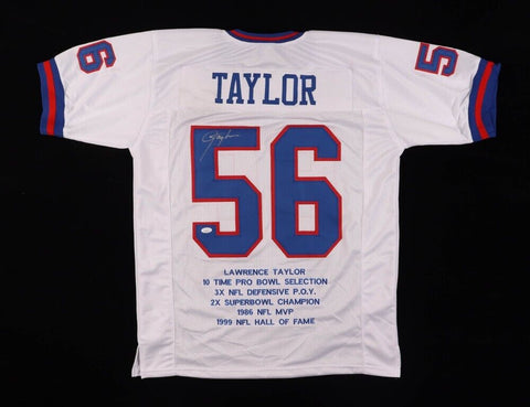 Lawrence Taylor Signed New York Giants Career Highlight Stat Jersey (JSA COA) LB