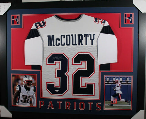 DEVIN MCCOURTY (Patriots white SKYLINE) Signed Autographed Framed Jersey JSA