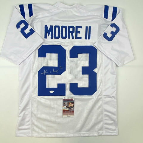 Autographed/Signed Kenny Moore II Indianapolis White Football Jersey JSA COA