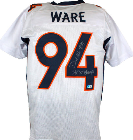DeMarcus Ware Autographed White Pro Style Jersey w/SB Champs-Beckett W Hologram