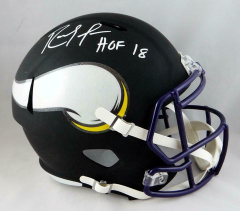 Randy Moss Autographed Minn Vikings F/S Flat Black Helmet w/ HOF- JSA W Auth *Wh