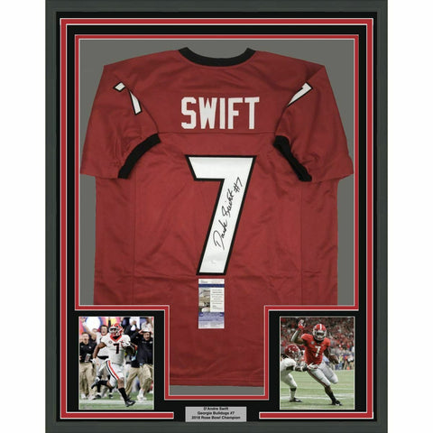 FRAMED Autographed/Signed D'ANDRE SWIFT 33x42 Georgia Red College Jersey JSA COA