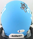 John Riggins Autographed KU Schutt Baby Blue Mini Helmet- Beckett W *Black
