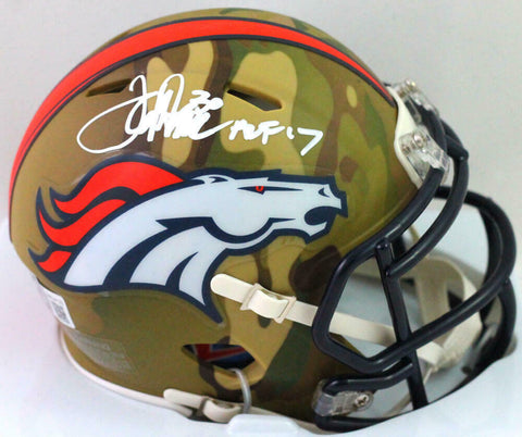 Terrell Davis Autographed Broncos Camo Mini Helmet w HOF- Beckett W *White