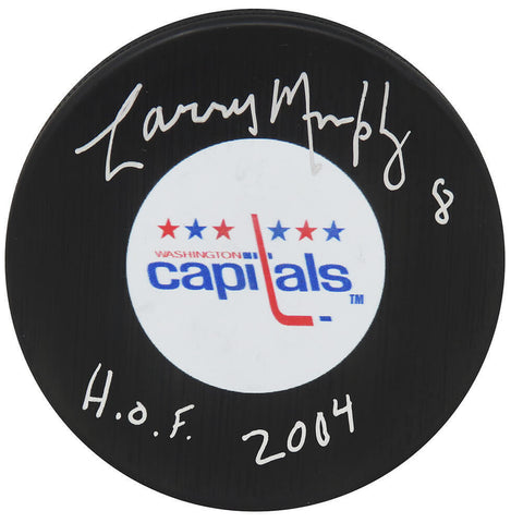 Larry Murphy Signed Washington Capitols Logo Hockey Puck w/HOF 2004 - (SS COA)