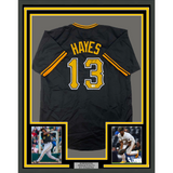 Framed Autographed/Signed Ke'Bryan Hayes 33x42 Pittsburgh Black Jersey BAS COA