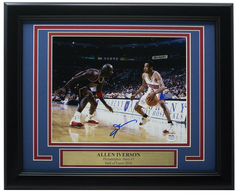 Allen Iverson Signed Framed 8x10 Philadelphia 76ers Photo Vs Jordan PSA ITP