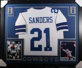 Deion Sanders Autographed/Signed Dallas Framed White XL Jersey BAS 32970