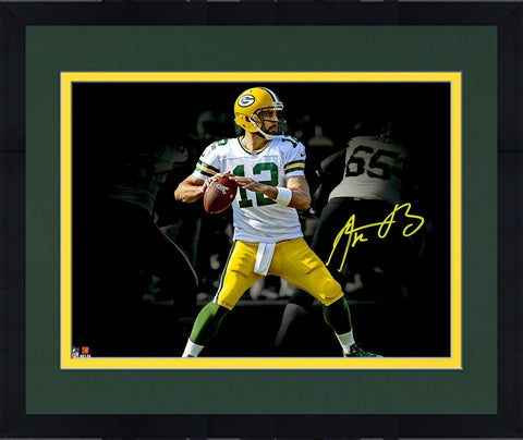 Frmd Aaron Rodgers Green Bay Packers Signed 11" x 14" Passing Spotlight Photo