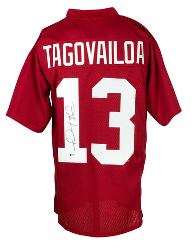 Tua Tagovailoa Signed Custom Red College Style Football Jersey BAS