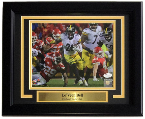 Le'Veon Bell Signed Framed 8x10 Pittsburgh Steelers Run vs Chiefs Photo JSA