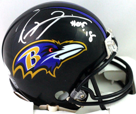 Ray Lewis Autographed Baltimore Ravens Mini Helmet w/ HOF- Beckett Witness *Wh