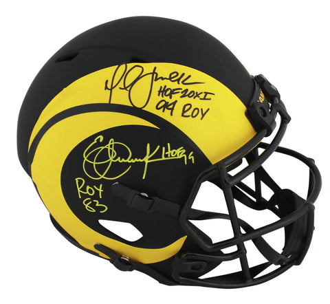 Rams Marshall Faulk & Eric Dickerson Signed Eclipse F/S Speed Rep Helmet BAS