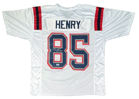 HUNTER HENRY SIGNED AUTOGRAPHED NEW ENGLAND PATRIOTS #85 WHITE JERSEY BECKETT