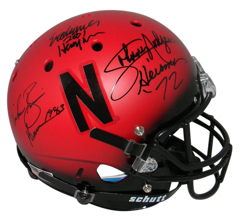 ERIC CROUCH MIKE ROZIER JOHNNY RODGERS SIGNED NEBRASKA HEISMANS RED F/S HELMET