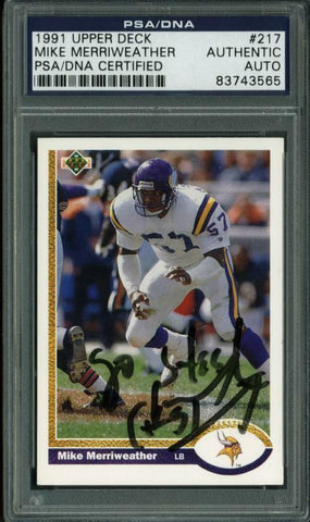 Vikings Mike Merriweather Authentic Signed Card 1991 Upper Deck #217 PSA Slabbed