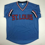 Autographed/Signed BRUCE SUTTER HOF 06 St. Louis Blue Baseball Jersey JSA COA