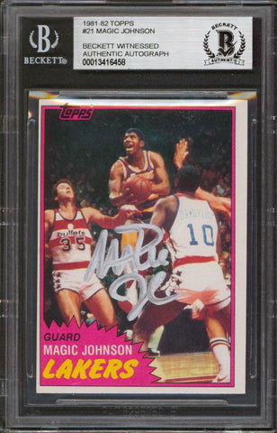 Lakers Magic Johnson Authentic Signed 1981 Topps #21 Card BAS Slabbed