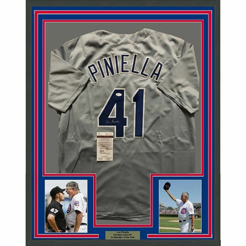 FRAMED Autographed/Signed LOU PINIELLA 33x42 Chicago Grey Jersey JSA COA Auto