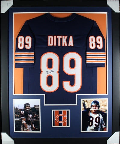 MIKE DITKA (Bears navy TOWER) Signed Autographed Framed Jersey Beckett