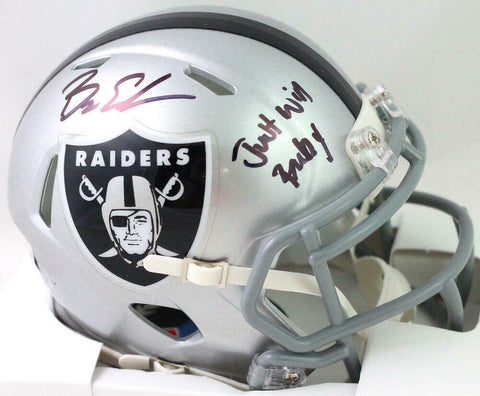 Bryan Edwards Autographed Raiders Mini Helmet w/ Just Win Baby- Beckett W *Black