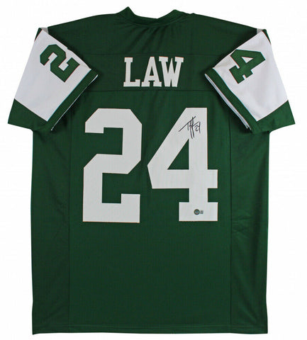 Ty Law Signed New York Jets Green Jersey (Beckett COA) 3xSuper Bowl Champion