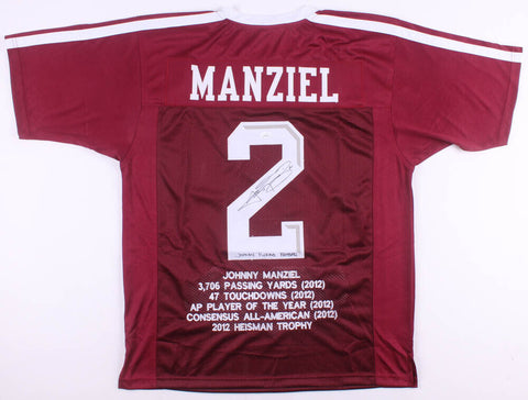Johnny Manziel Signed Texas A&M Aggies Stat Jersey Ins "Johnny Fu**ing Football"