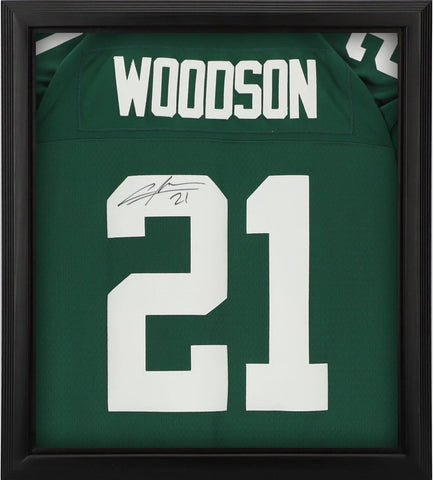 Charles Woodson Packers FRMD Signed Mitchell & Ness Green Rep Jersey Shadowbox