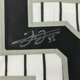 FRAMED Autographed/Signed FRANK THOMAS 33x42 Chicago Pinstripe Jersey JSA COA
