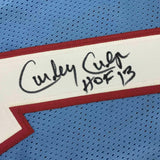 FRAMED Autographed/Signed CURLEY CULP HOF 13 33x42 Houston Blue Jersey JSA COA