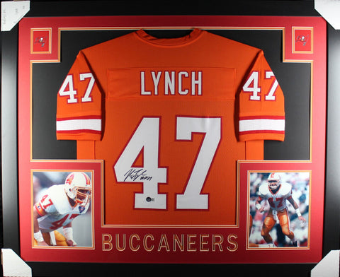 John Lynch Autographed/Signed Pro Style Framed Orange XL Jersey Beckett 36985