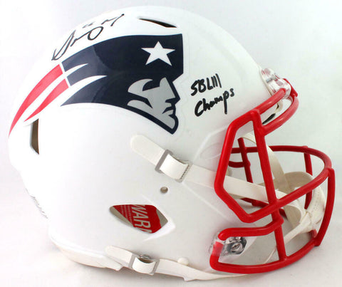 Sony Michel Signed Patriots Flat White Authentic Helmet w/Insc- Beckett W Auth