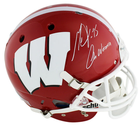 Melvin Gordon Signed Badgers Schutt Full Size Red & White Helmet -"On Wisconsin"