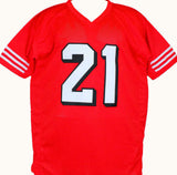 Deion Sanders Autographed Red Pro Style Jersey-Beckett W Hologram *Black