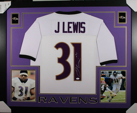 JAMAL LEWIS (Ravens white SKYLINE) Signed Autographed Framed Jersey JSA