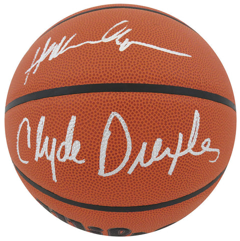 Hakeem Olajuwon & Clyde Drexler Dual Signed Wilson I/O NBA Basketball - SS COA