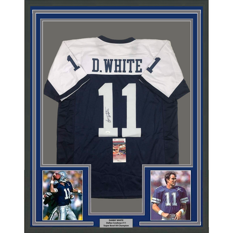 Framed Autographed/Signed Danny White 33x42 Dallas Football Jersey JSA COA