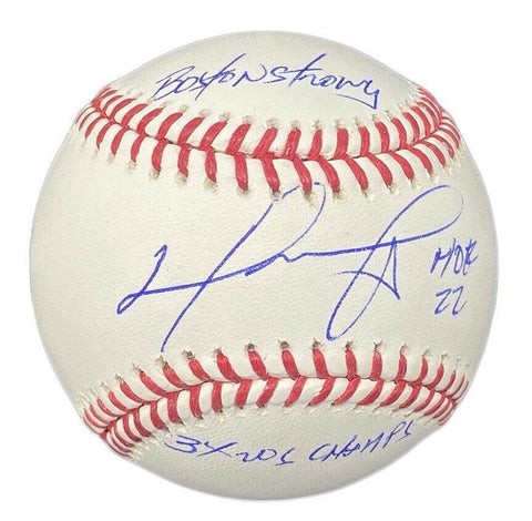 DAVID ORTIZ Autographed Red Sox "HOF 22, 3x WS Champs" Baseball FANATICS LE 34