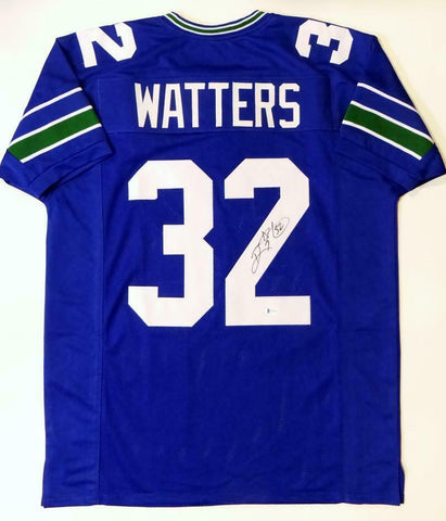 Ricky Watters Autographed Blue Pro Style Jersey- Beckett Authenticated *Black