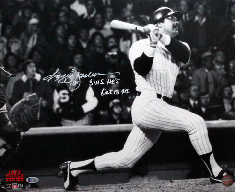 Reggie Jackson Autographed NY Yankees 16x20 HM BW Photo w/ 2 Insc - Beckett *Wh