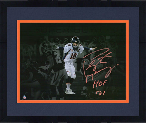 FRMD Peyton Manning Denver Broncos Signed 11"x14" Action Photo with "HOF 21" Inc