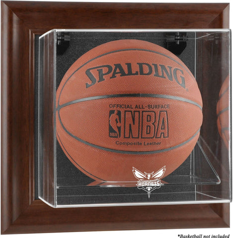 Charlotte Hornets Brown Framed Wall-Mounted Team Logo Basketball Display Case