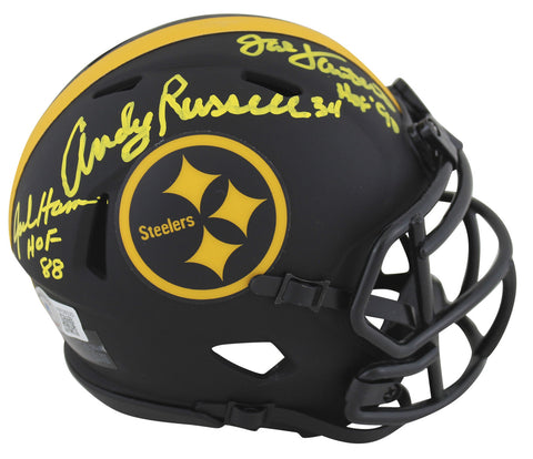 Steelers LBs (3) Ham, Lambert & Russell Signed Eclipse Speed Mini Helmet BAS Wit