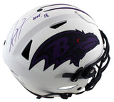 Ravens Ray Lewis "HOF 18" Signed Lunar Speed Flex Full Size Helmet BAS Witnessed